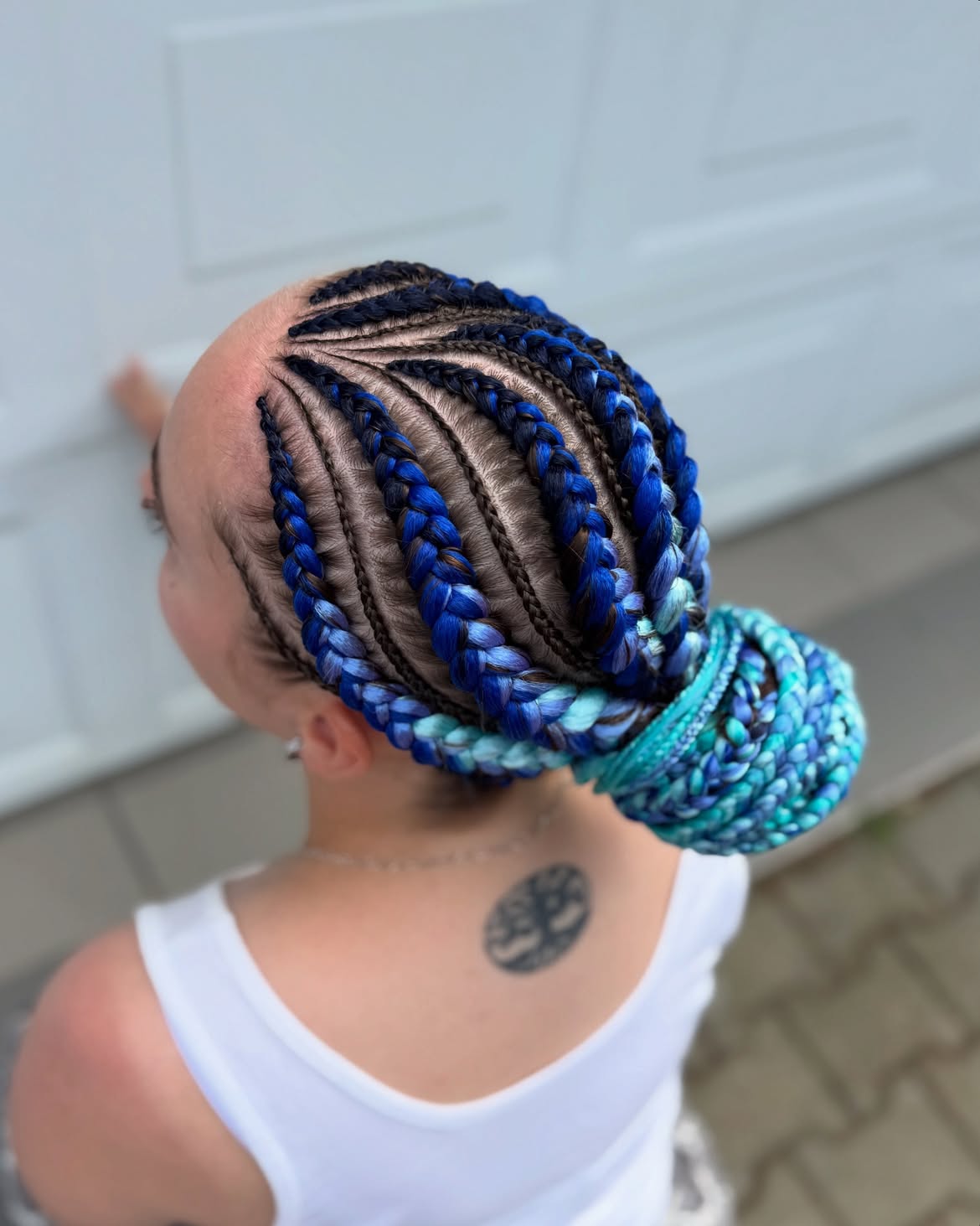 Electric Blue Ombre Cornrow Bun