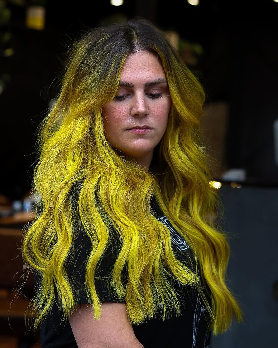 Electric Neon Yellow Long Layered Waves