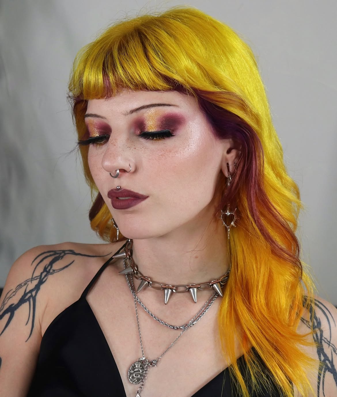 Electric Yellow And Purple Peekaboo Shag Cut