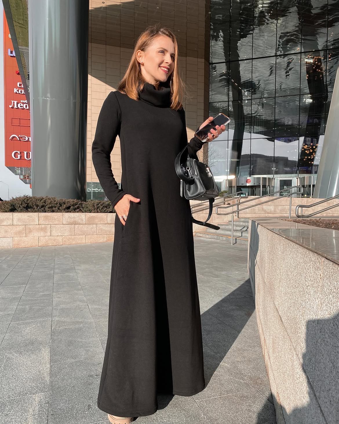 Elegant Black Maxi Turtleneck Dress