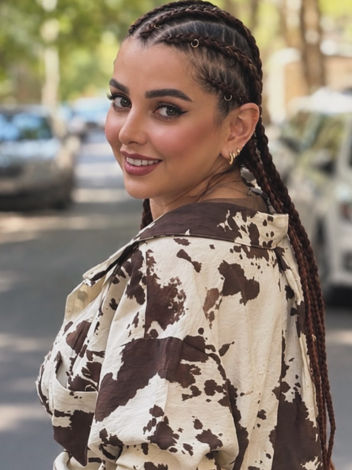 Elegant Box Braids With Metallic Accents