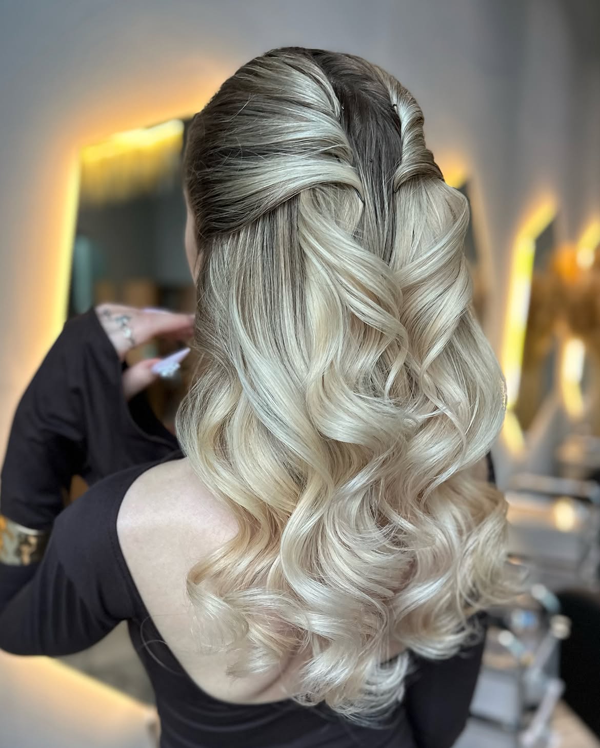 Elegant Twisted Half-Up With Voluminous Waves