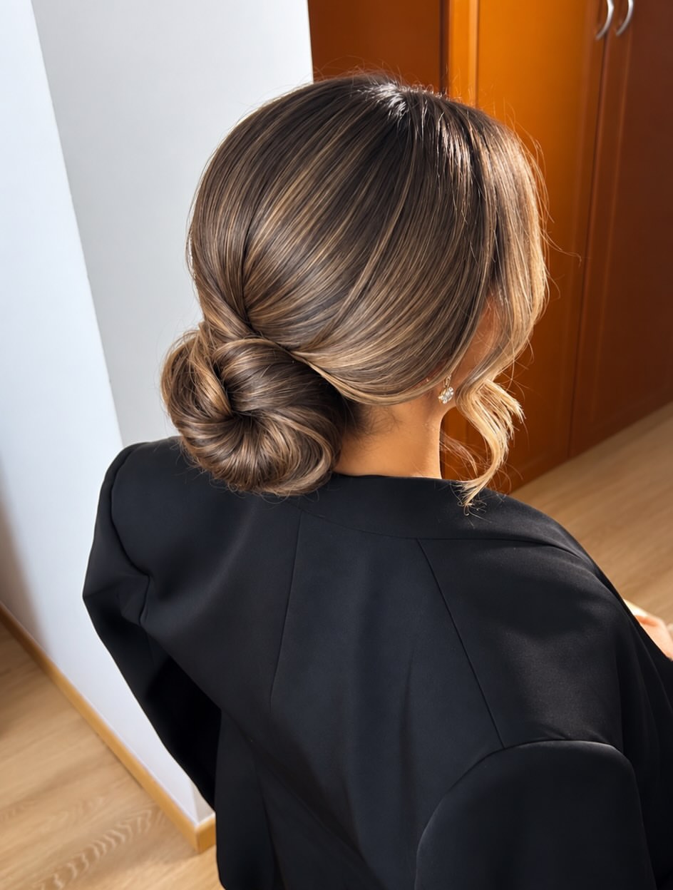 Elegant Twisted Low Bun With Face Framing Waves