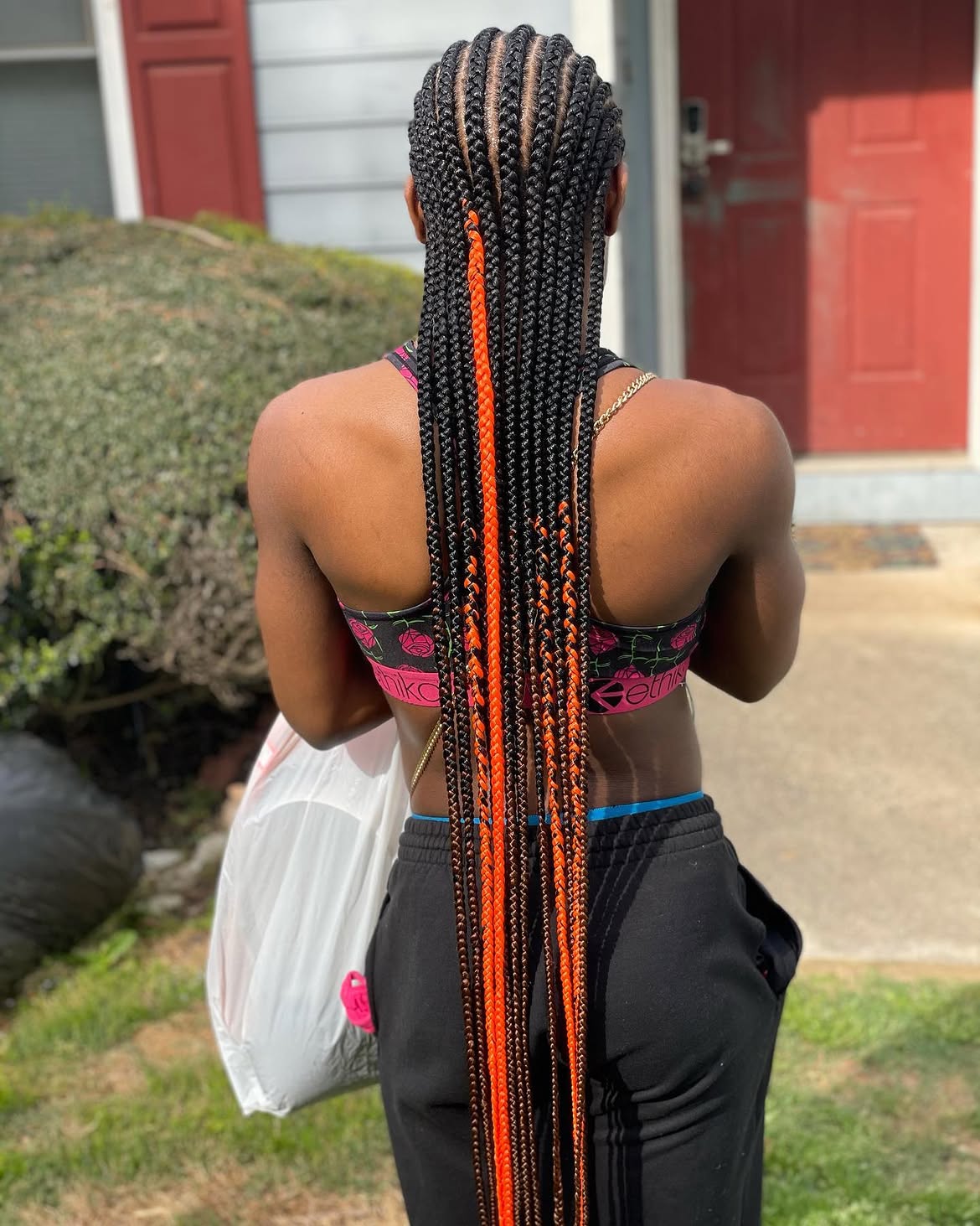 Extra Long Pop Smoke Braids With Neon Orange Pop