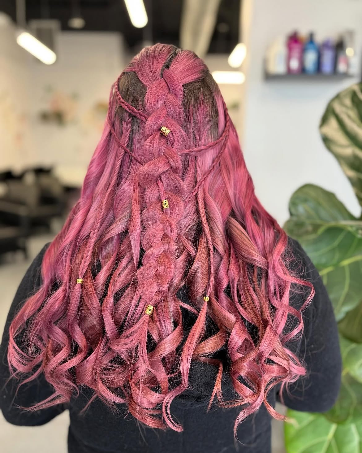 Fantasy Braids With Rose Gold Curls And Gold Accents