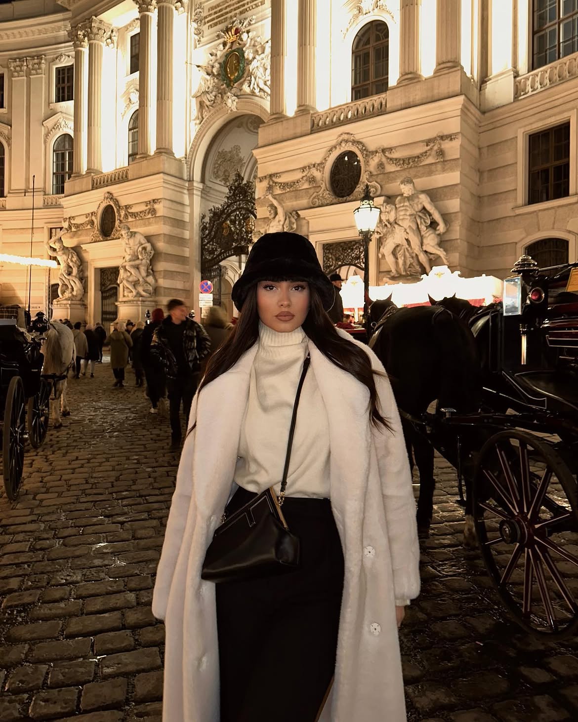 Faux Fur Coat And Turtleneck Winter Night Look