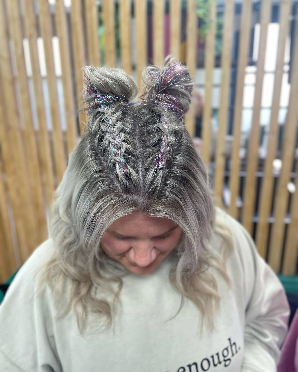Festival Space Buns With Holographic Tinsel Braids