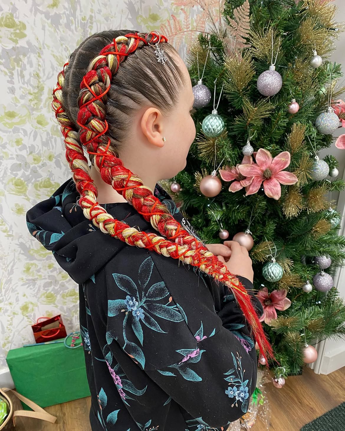 Festive Red and Gold Tinsel Braids