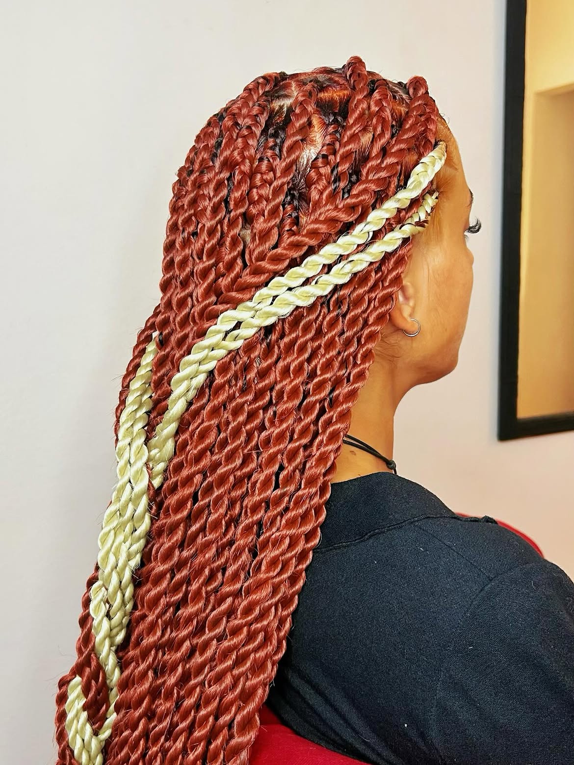 Fiery Auburn Twist Braids With Blonde Accents