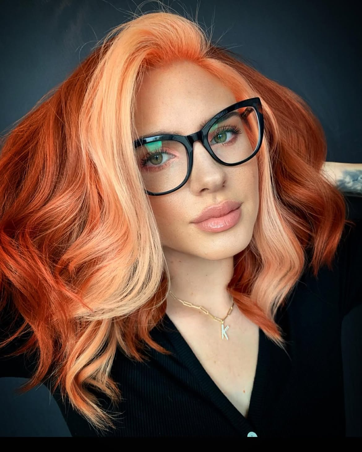 Fiery Copper Balayage With Bold Peach Money Piece