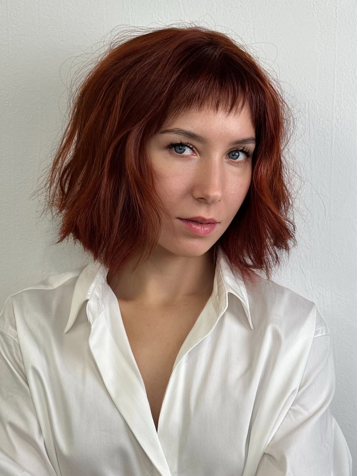 Fiery Copper Bob With Micro Bangs