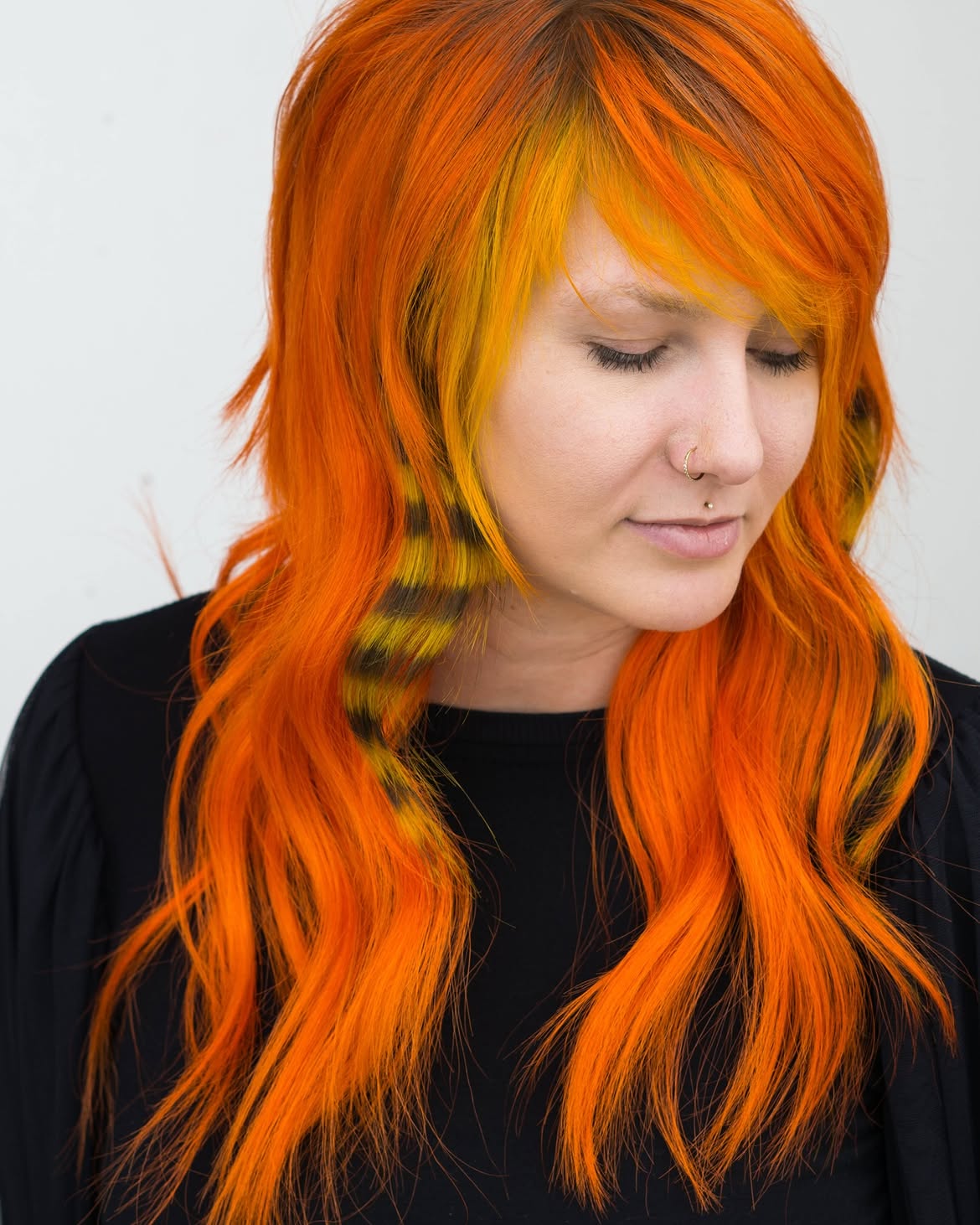 Fiery Orange Wolf Cut With Yellow Streaks