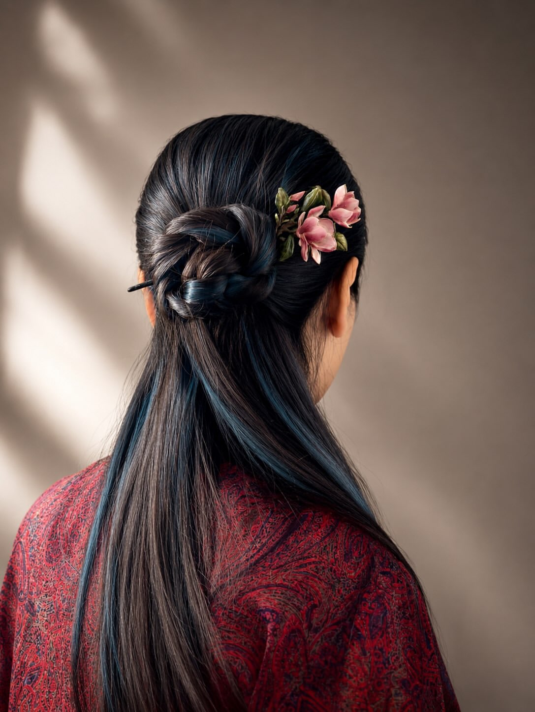 Floral Embellished Half Up Braided Bun