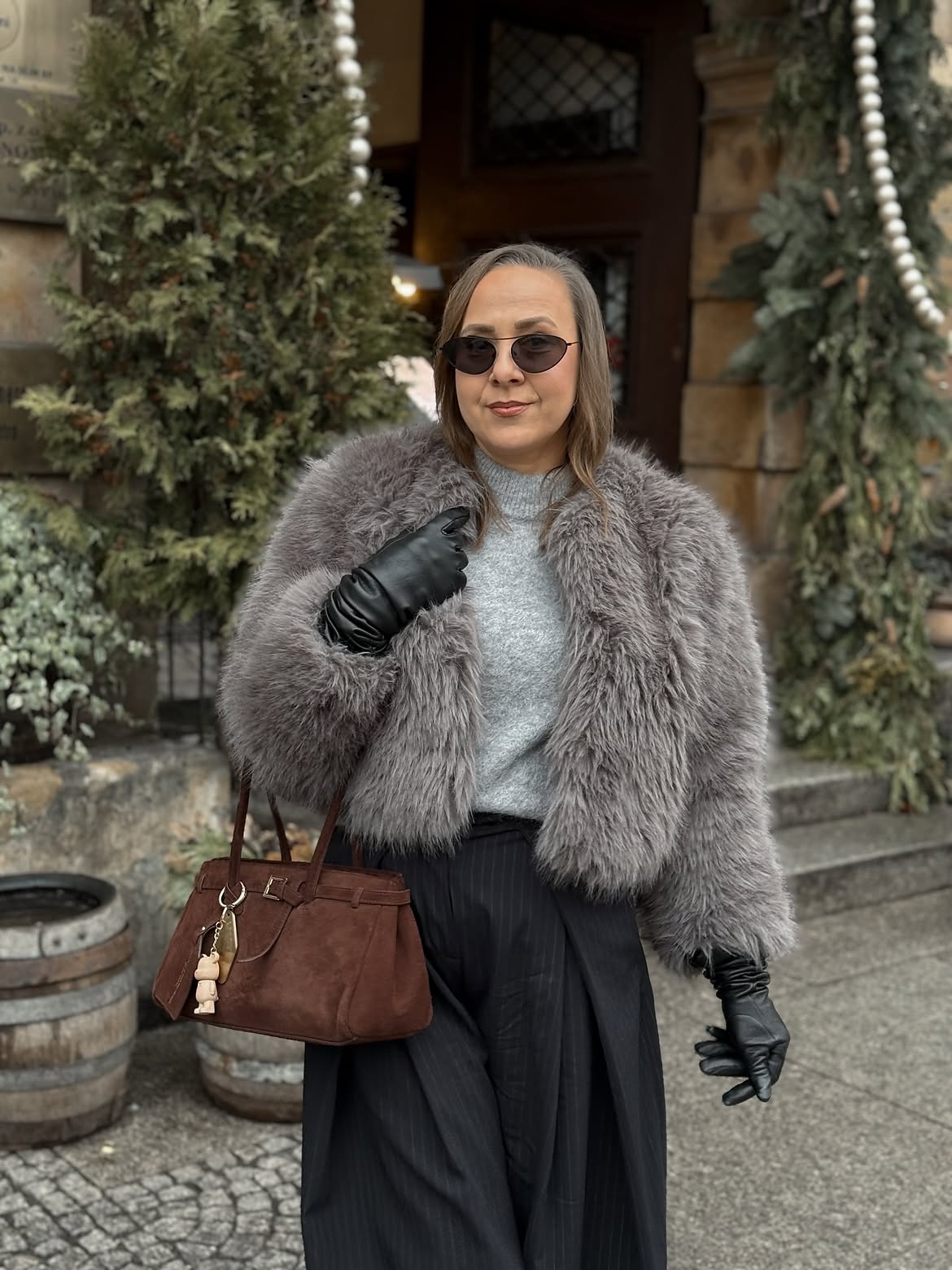 Glam Faux Fur And Pinstripe Elegance For Winter