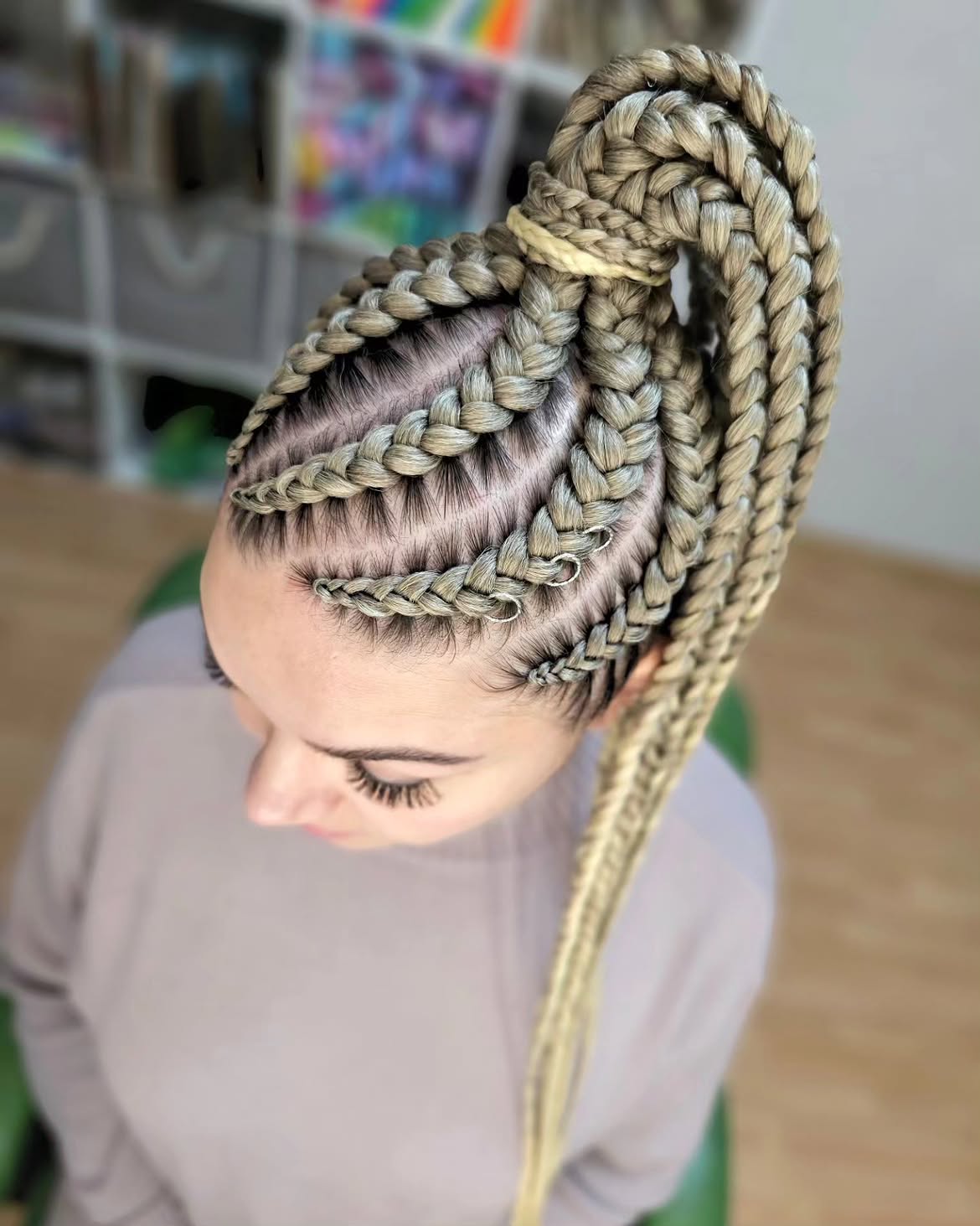Glamorous Blonde Box Braids With Silver Hoops