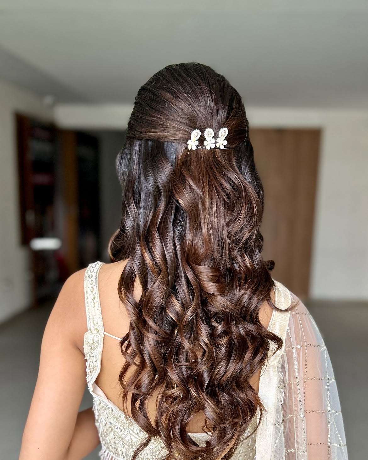 Glamorous Half-Up Curls With Embellished Clip