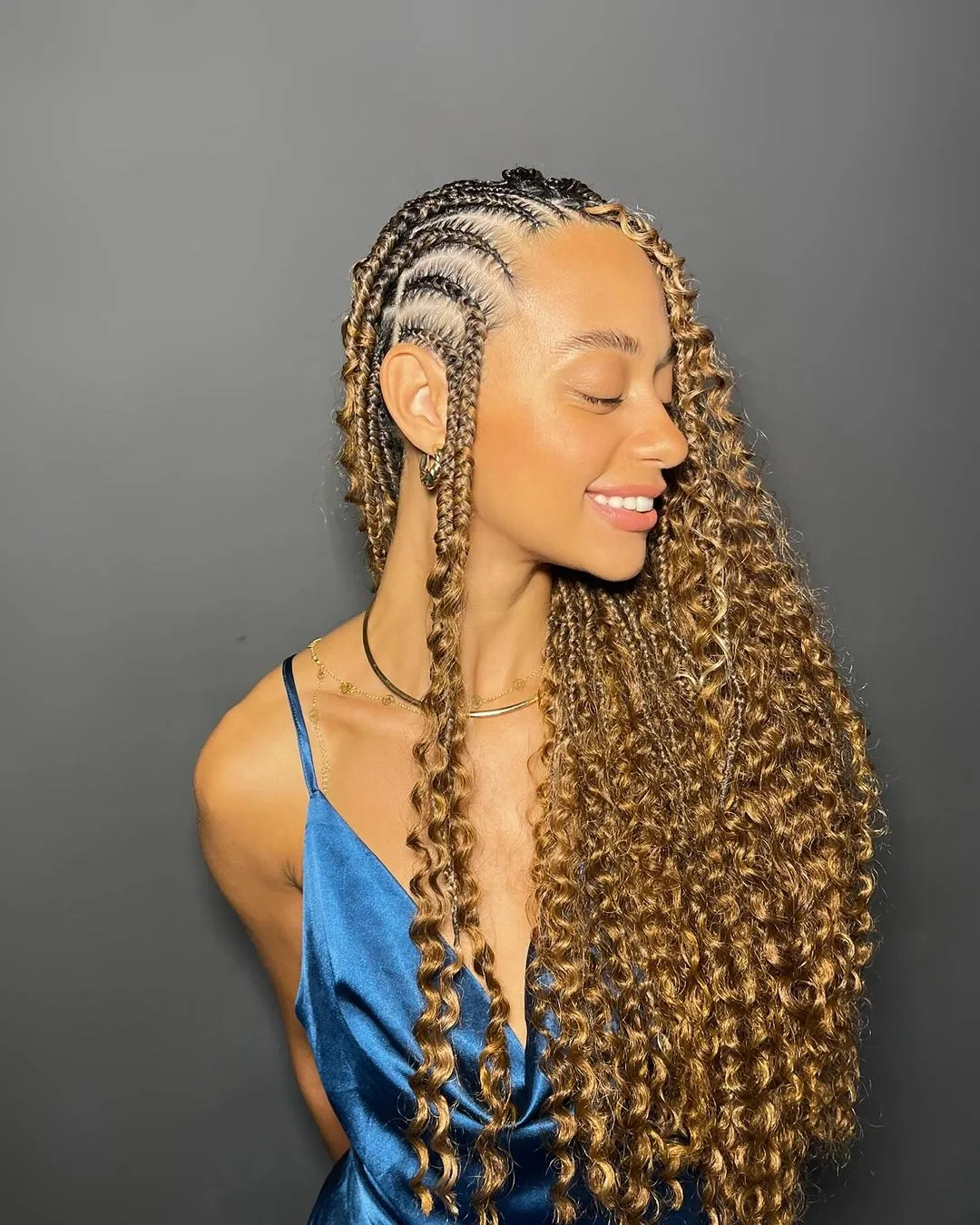 Goddess Braids With Voluminous Curly Ends