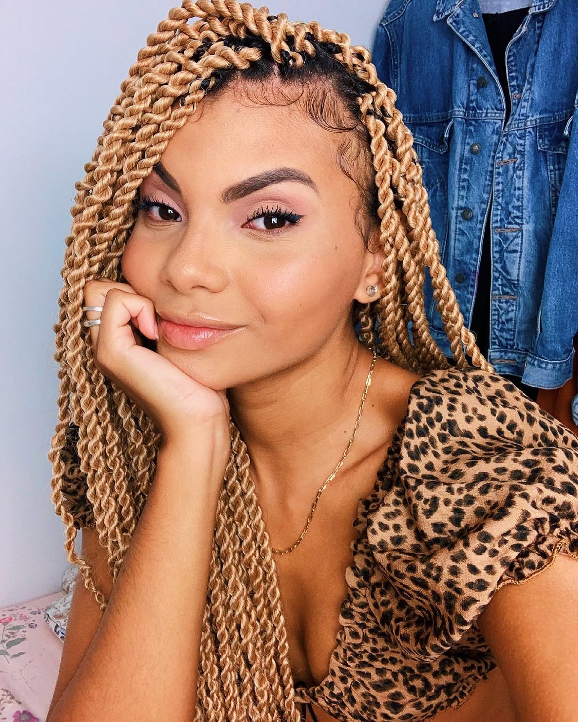 Golden Blonde Passion Twists With Defined Edges