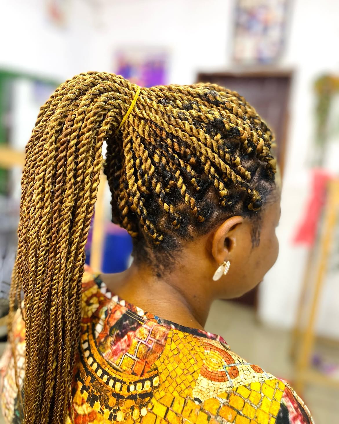 Golden Honey Twist Braids High Ponytail