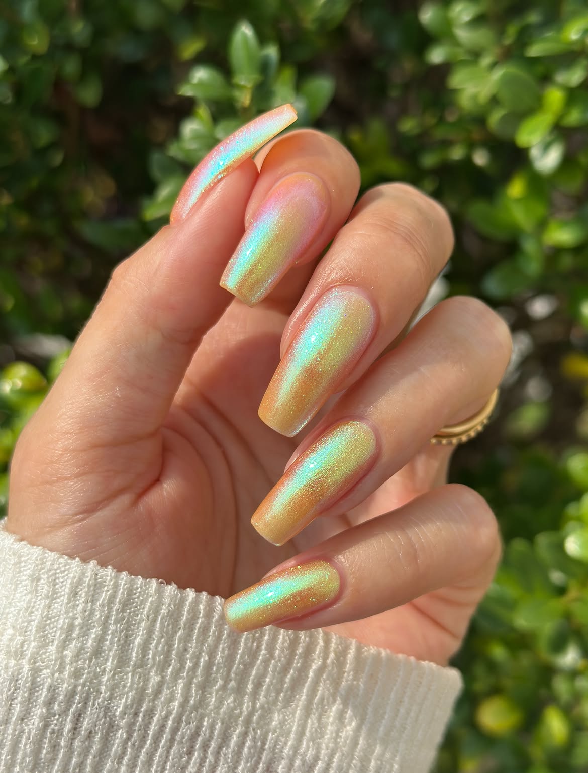 Golden Hour Aura Coffin Nails