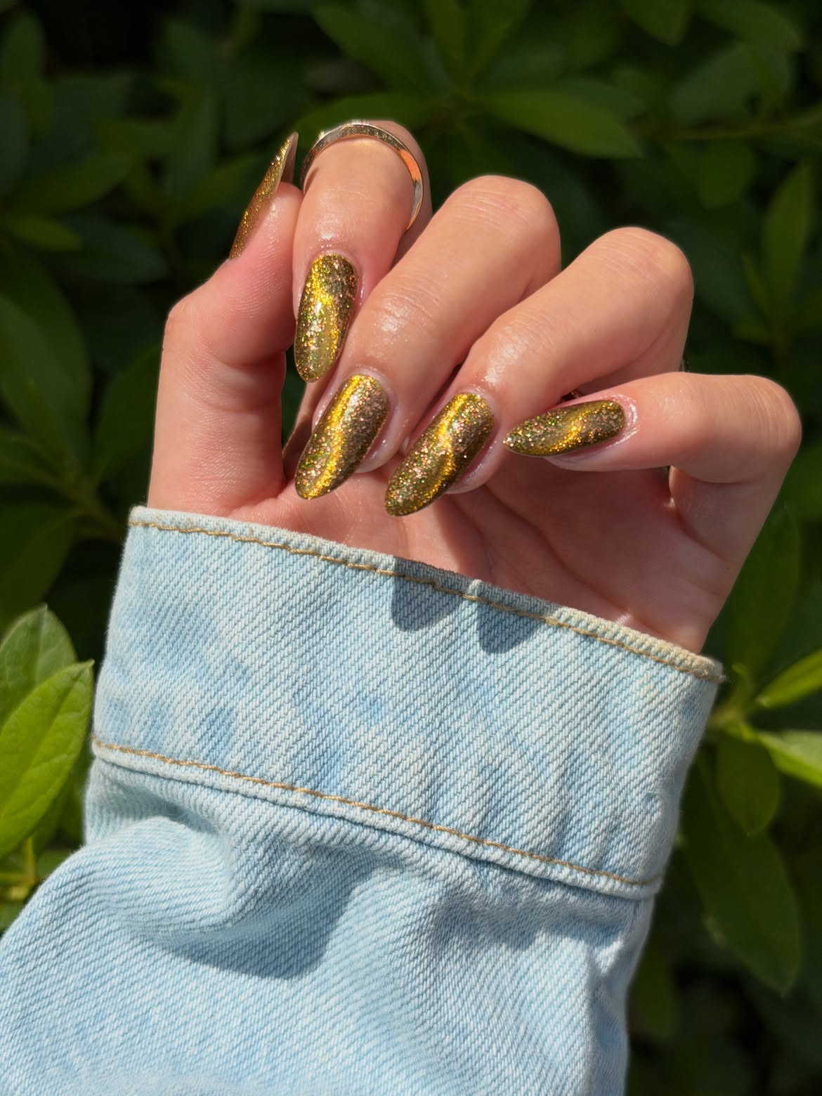 Golden Magnetic Cat Eye Almond Nails
