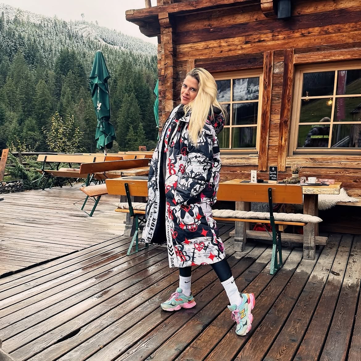 Graffiti Puffer Coat With Athleisure Accents