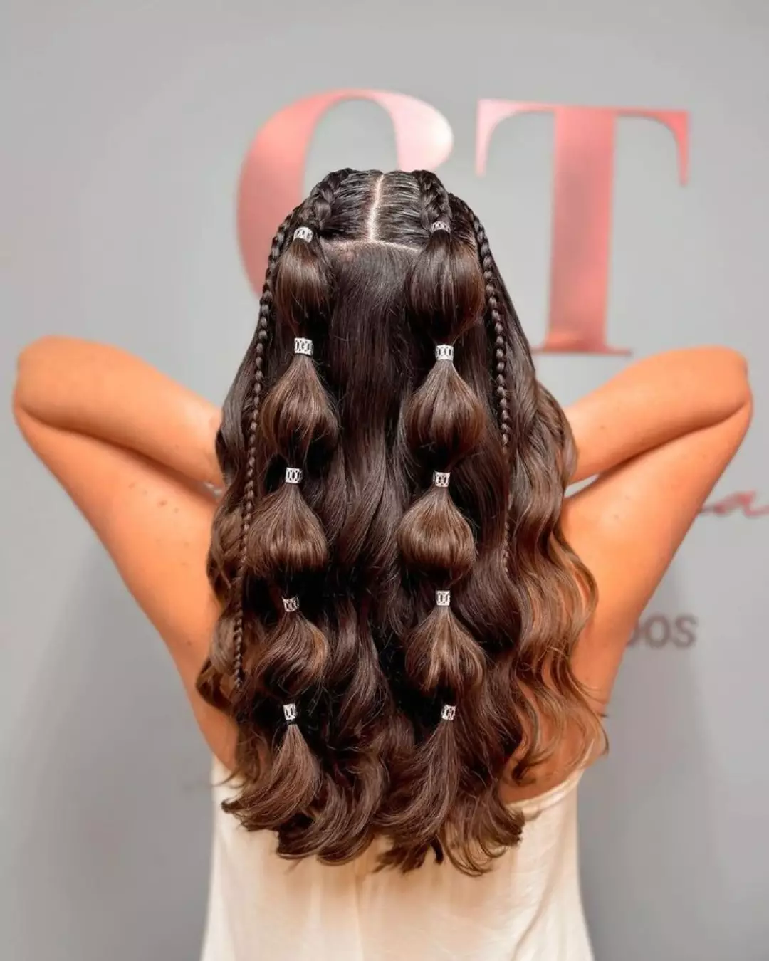 Half Up Bubble Braids With Metallic Accents