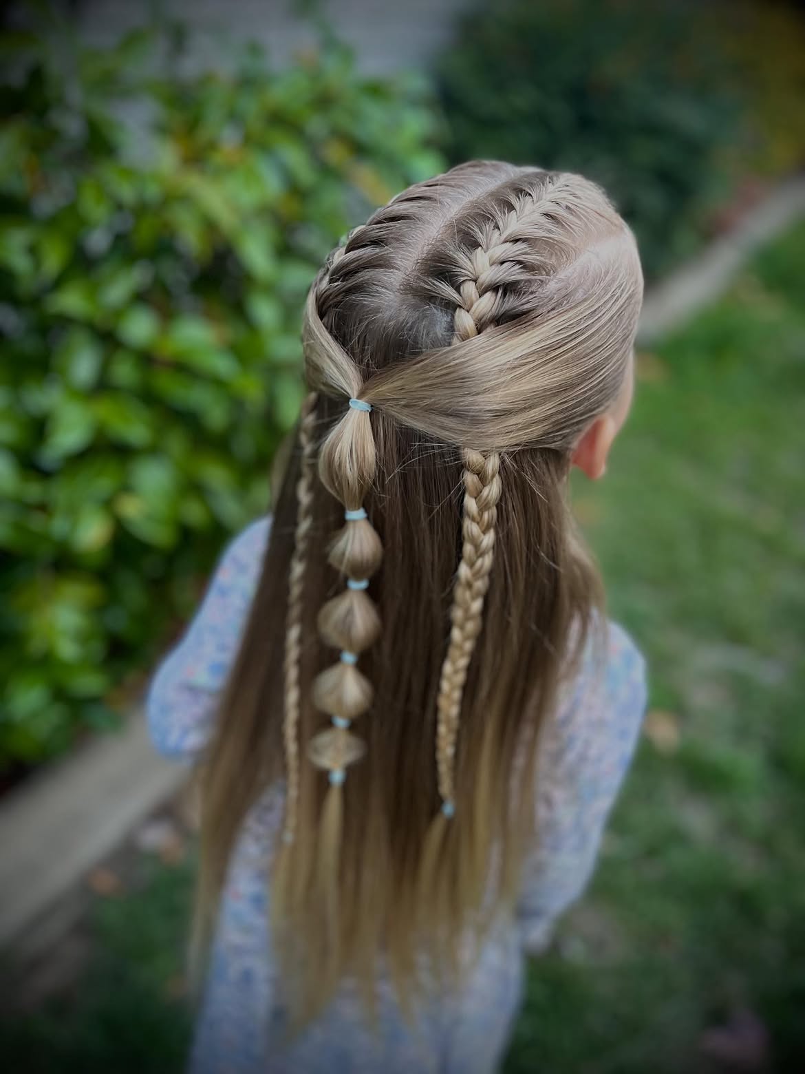 Half Up French Braids With Bubble Ponytail