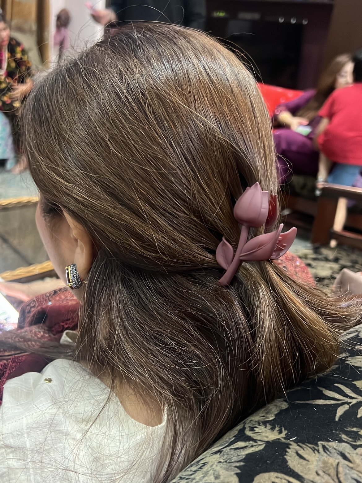 Half Up Hair With Decorative Floral Claw Clip