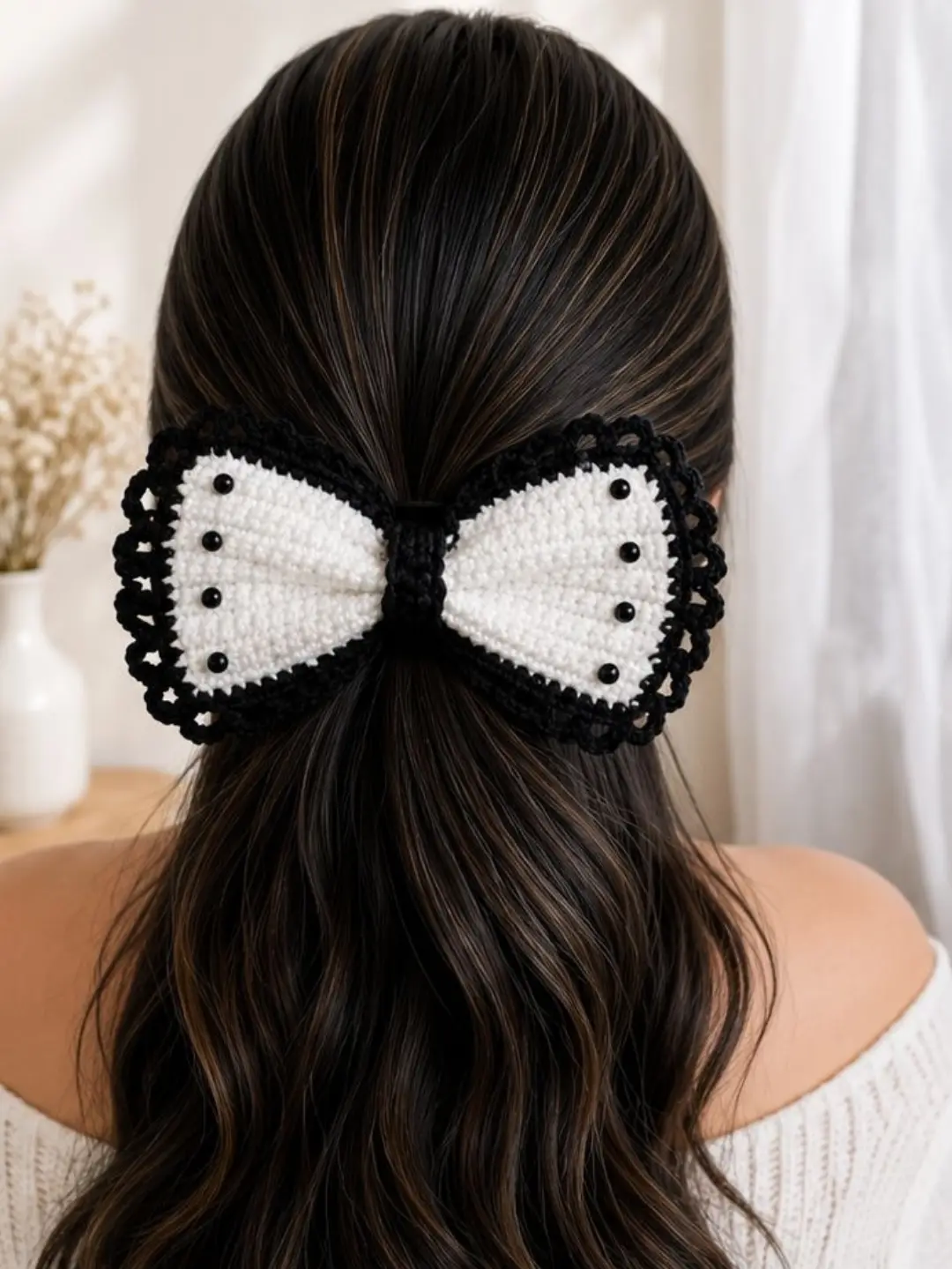 Half Up Hair With Oversized Crocheted Bow