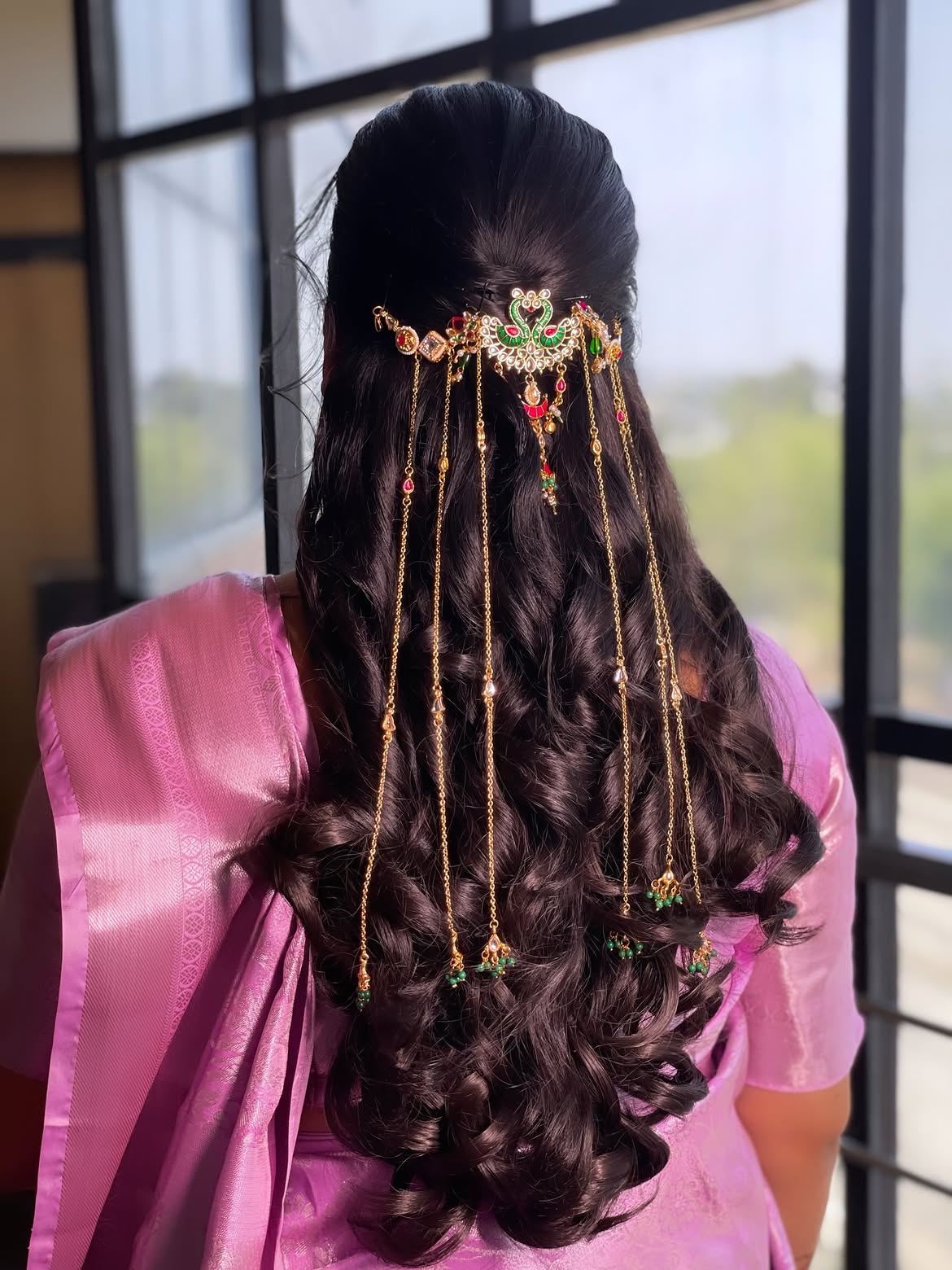 Half Up Hairstyle With Traditional Ornamental Hair Accessory