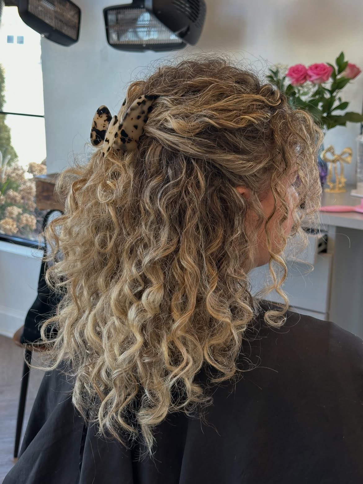 Half-Up Half-Down Honey Blonde Curls With Claw Clip