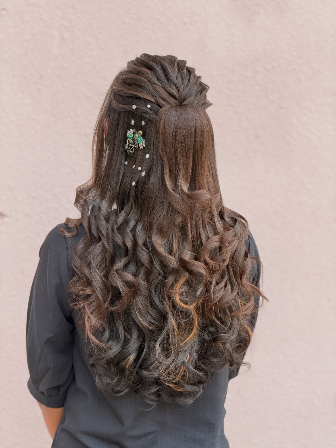 Half Up Half Down Style With Embellished Hair Pins