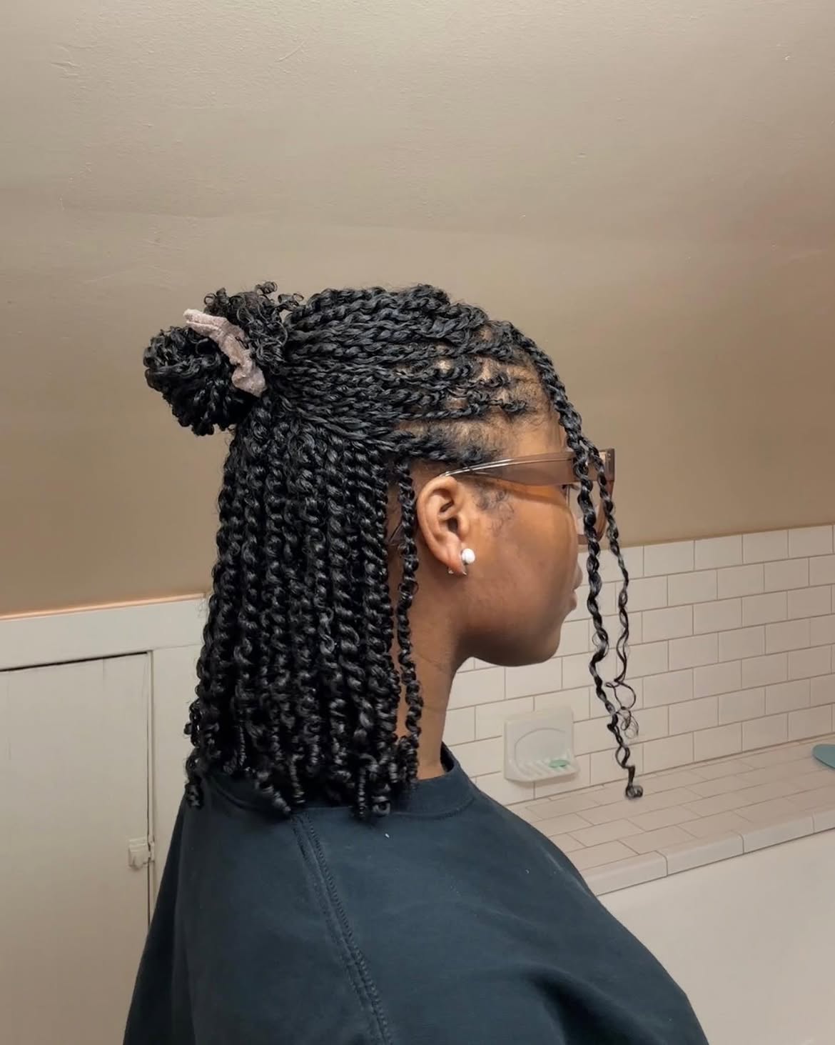 Half Up Mini Twists With A Scrunchie Bun