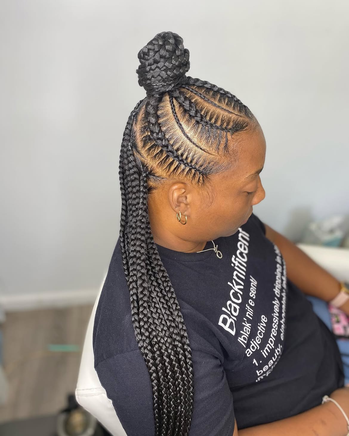 Half Up Pop Smoke Braids With Top Knot Bun