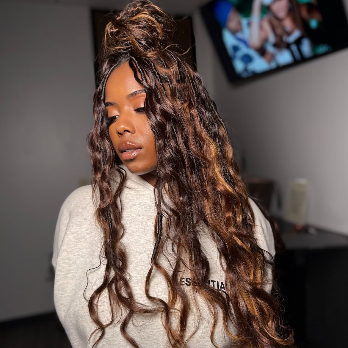 Half-Up Top Knot With Wavy Boho Locs