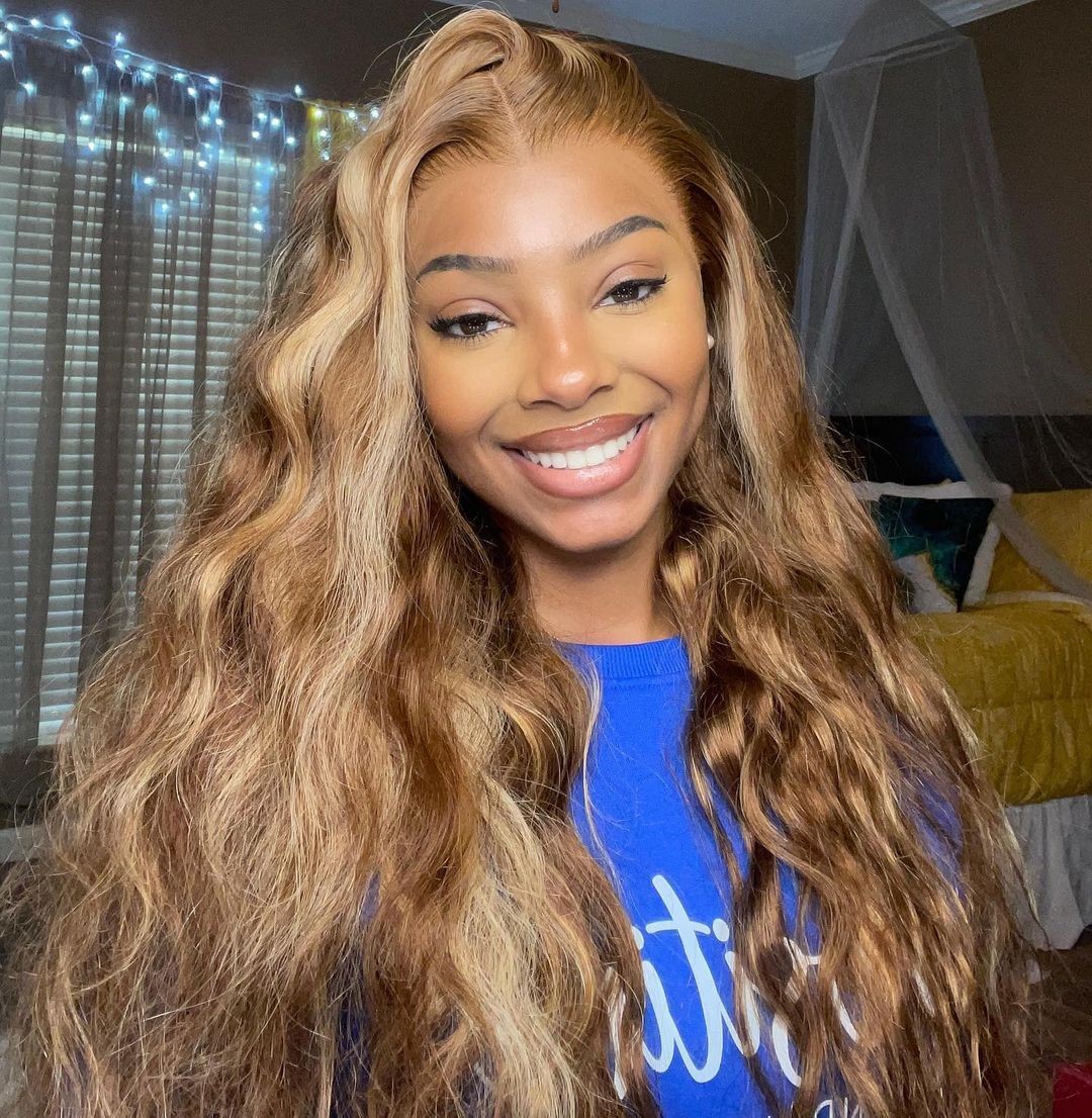 Honey Blonde Balayage With Loose Body Waves
