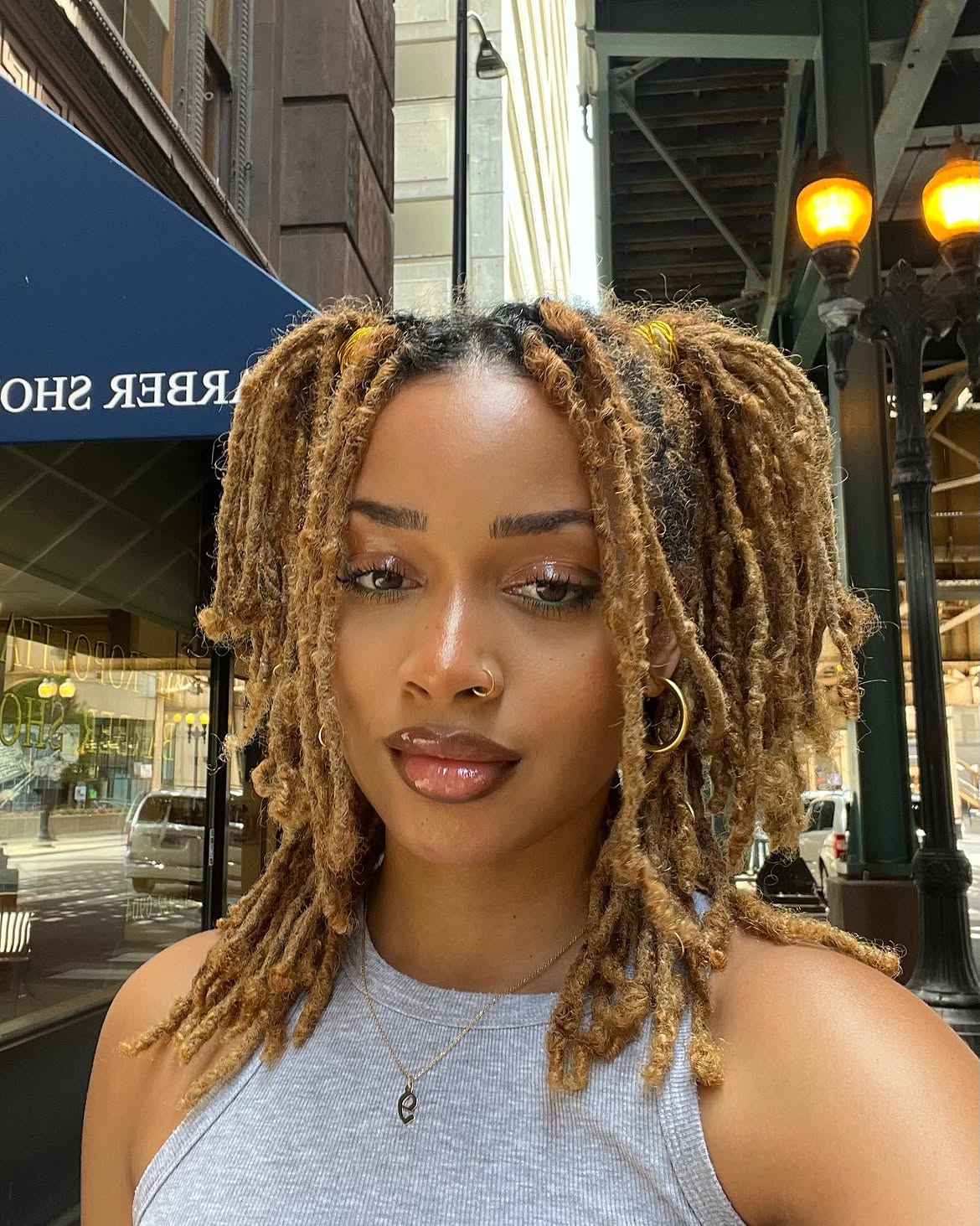 Honey Blonde Locs With Yellow Accent Ties