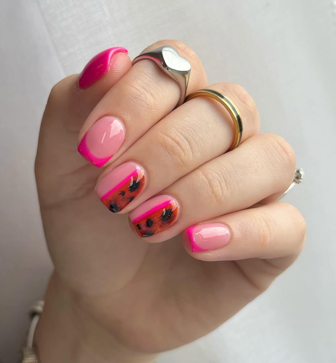 Hot Pink French Tips with Abstract Art