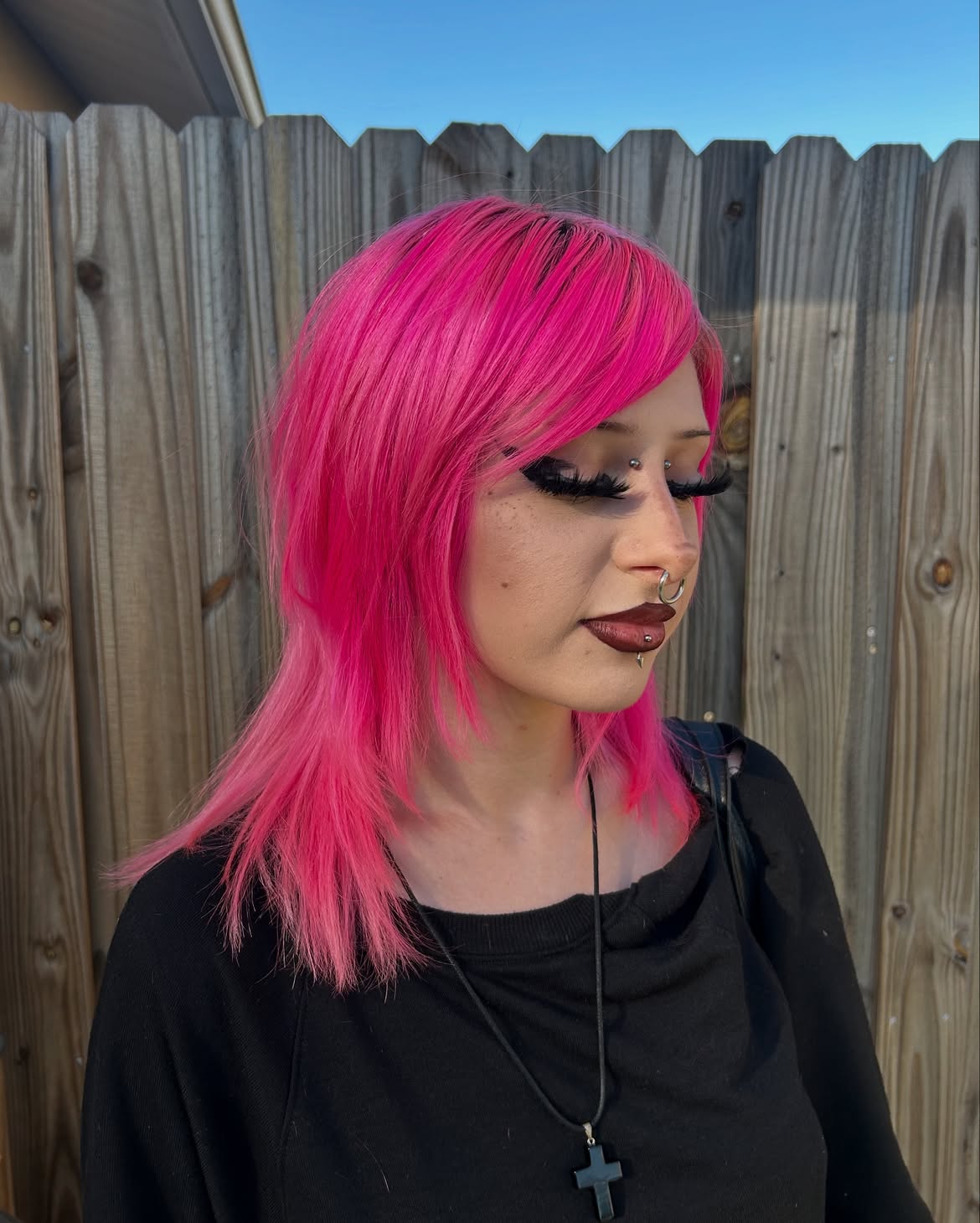 Hot Pink Shaggy Mullet With Wispy Bangs