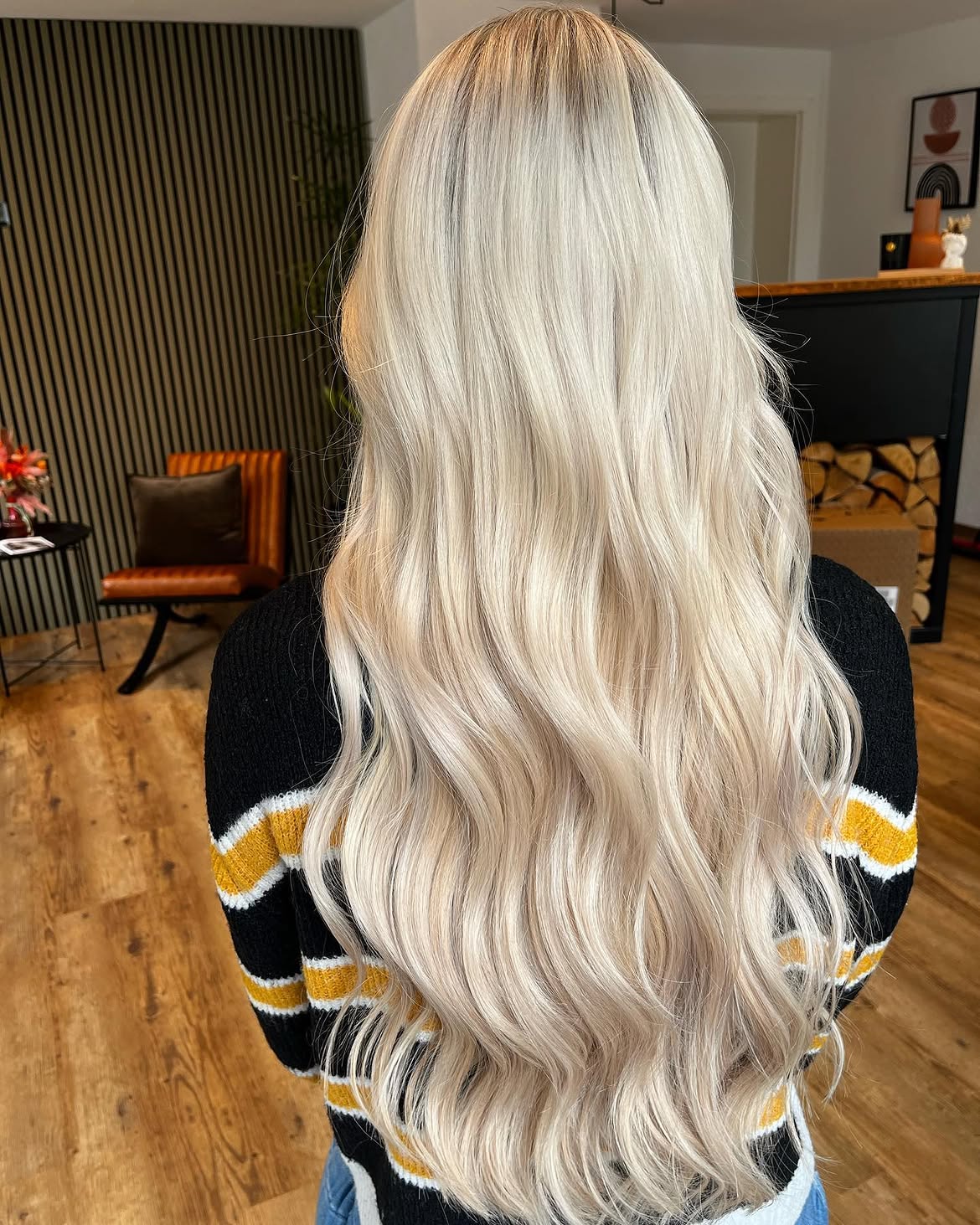 Icy Platinum Blonde Waves With Soft Shadow Root