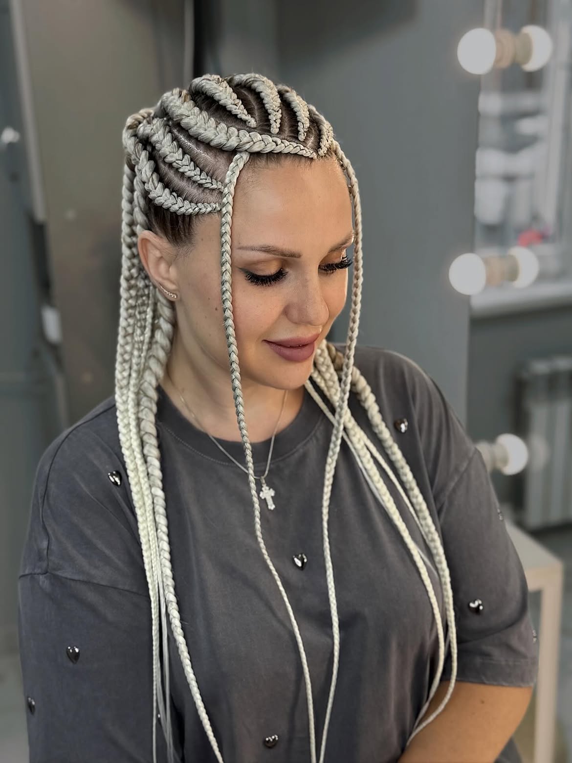 Icy Platinum Box Braids With Face Framing Strands