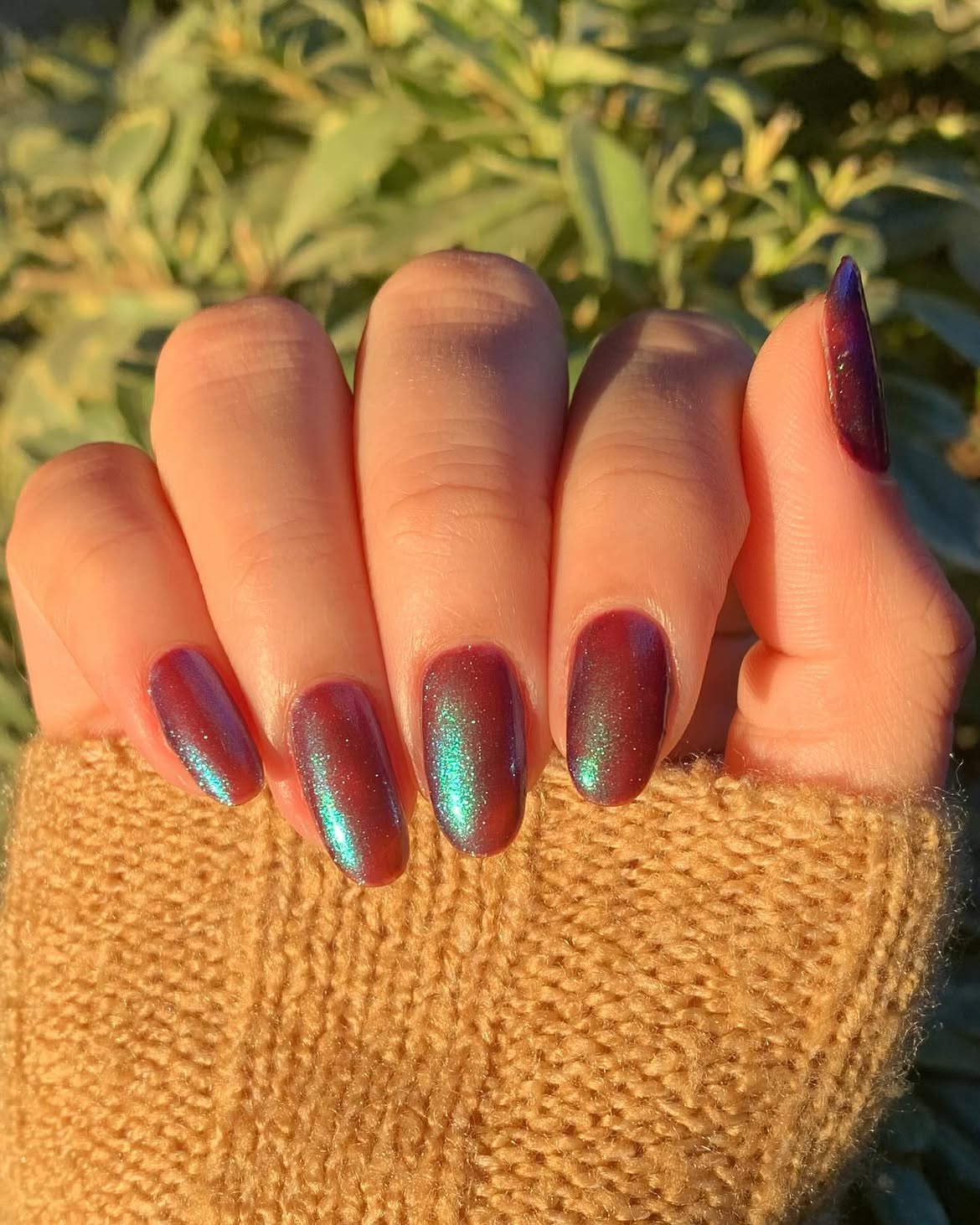 Iridescent Deep Berry Shift Oval Nails