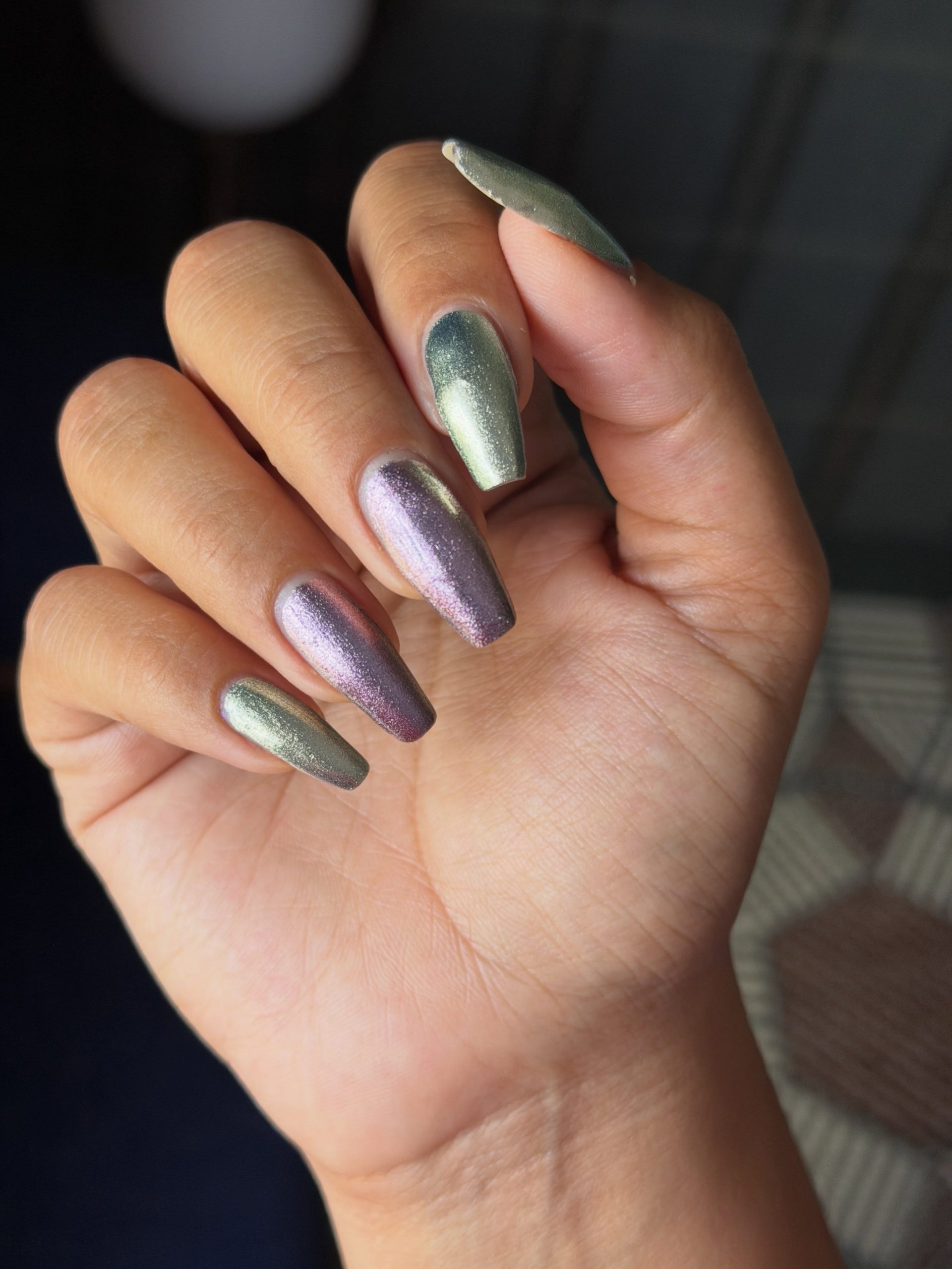 Iridescent Multichrome Long Coffin Nails