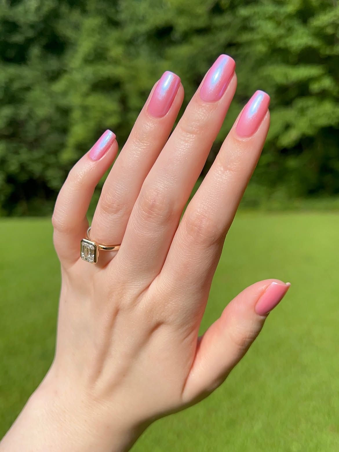 Iridescent Pink Shimmer Medium Square Nails