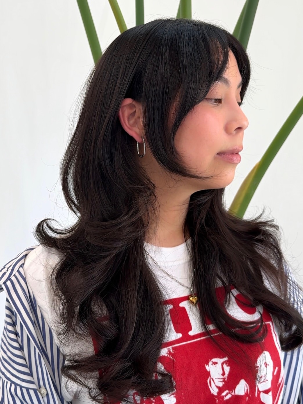 Layered Dark Brown Cut With Soft Face-Framing Bangs