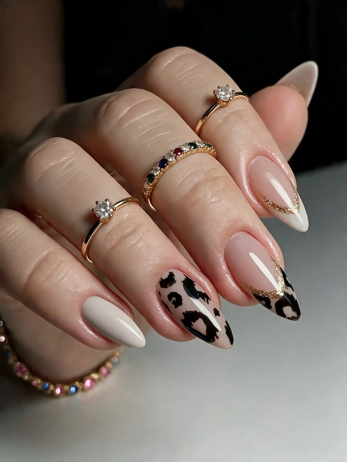 Leopard Print French Tip Almond Nails