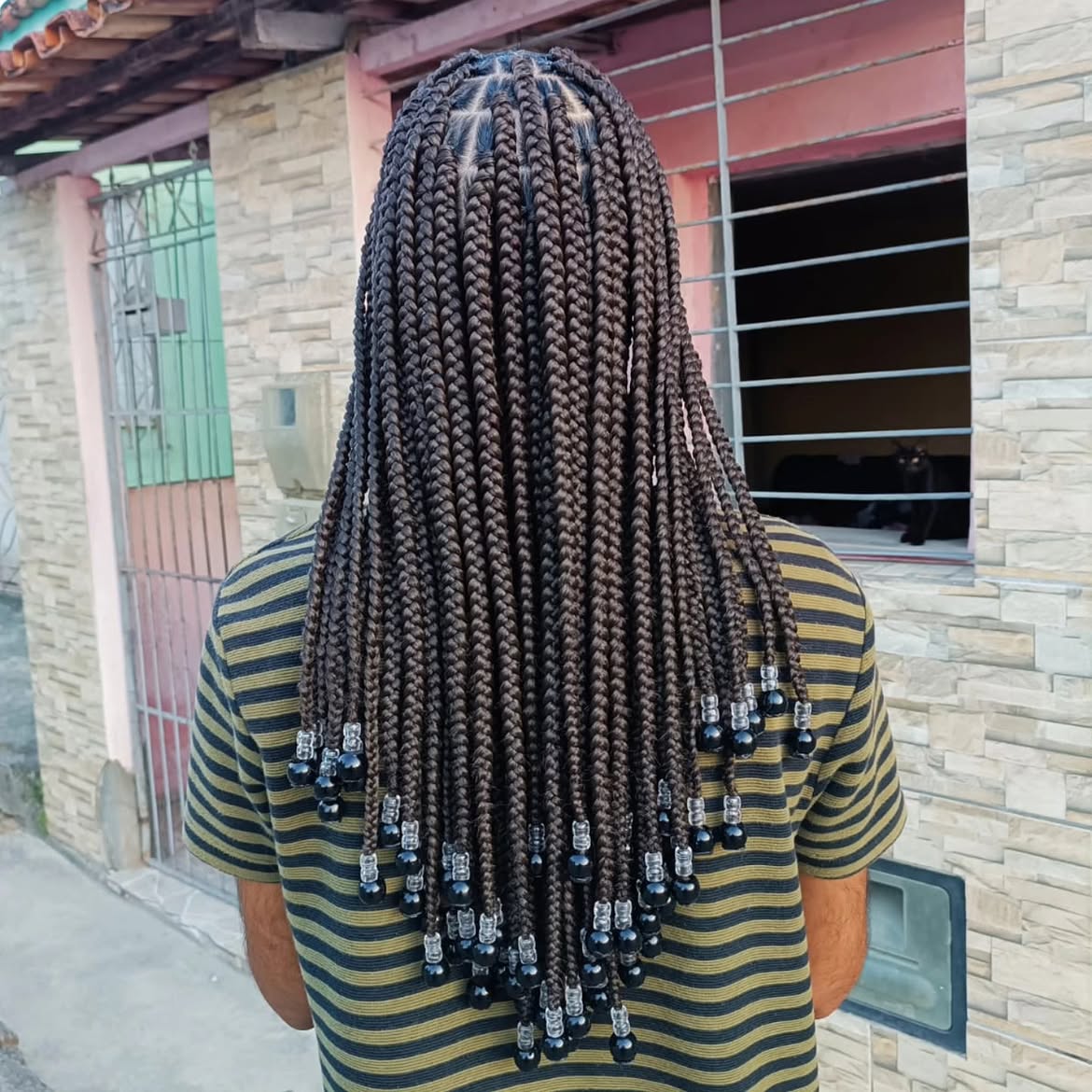 Long Box Braids With Black Beads Accent