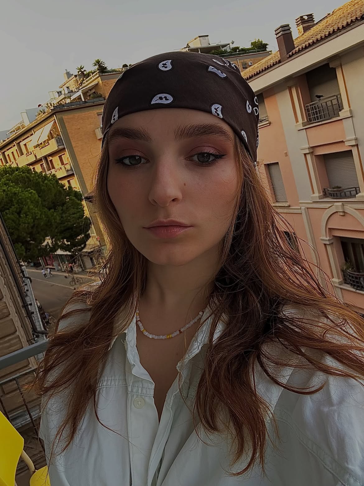 Long Layered Brunette Hair With Casual Bandana Styling