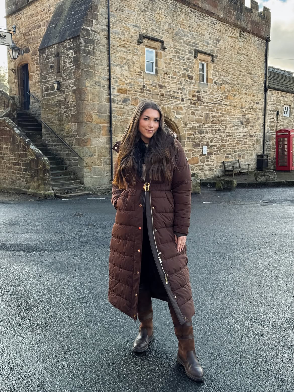 Long Puffer Coat With Leather Trim And Boots